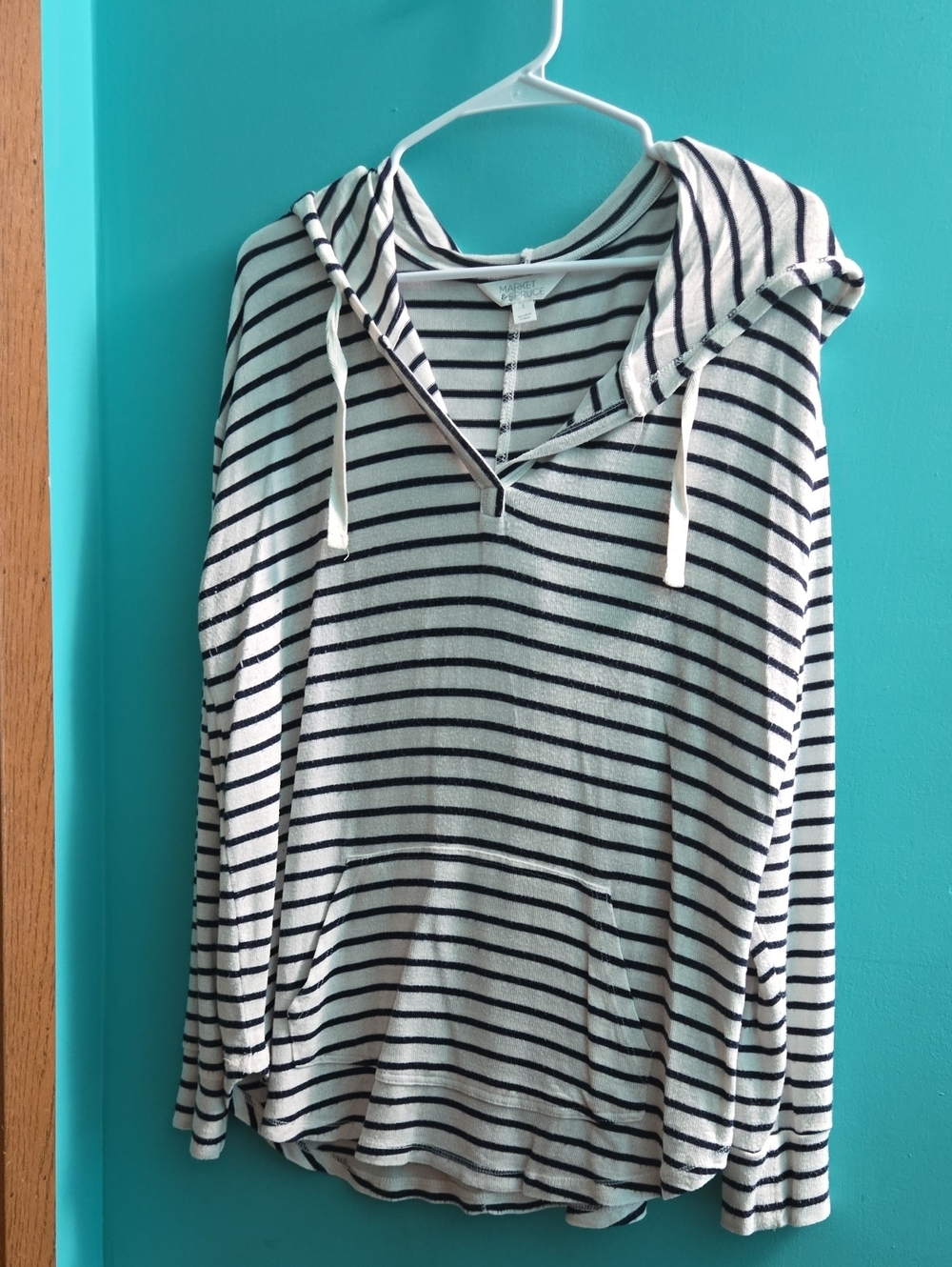 Market & Spruce Black and White Striped Hooded Pullover
